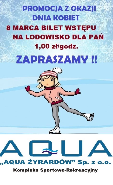 plakat promujący Dzień Kobiet na lodowisku 